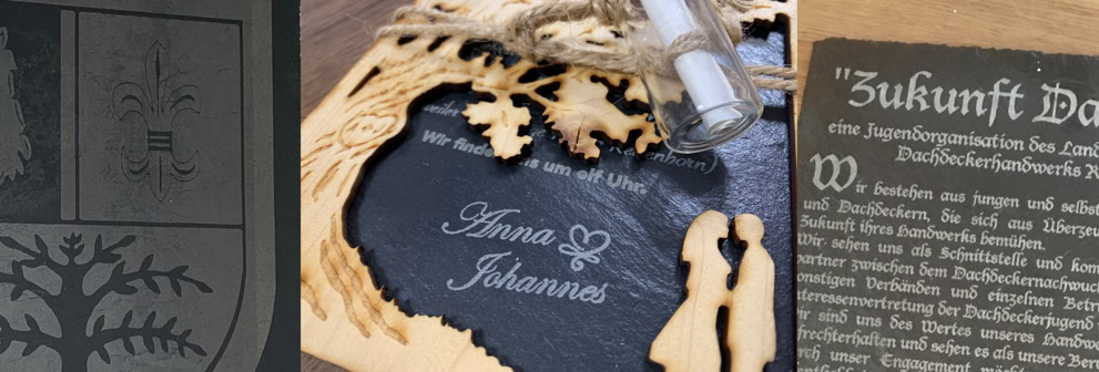 Schiefergravuren, Haustürschild, Einladung Hochzeit, Gedenktafel, Wappen, Dankeschön, Ehrung